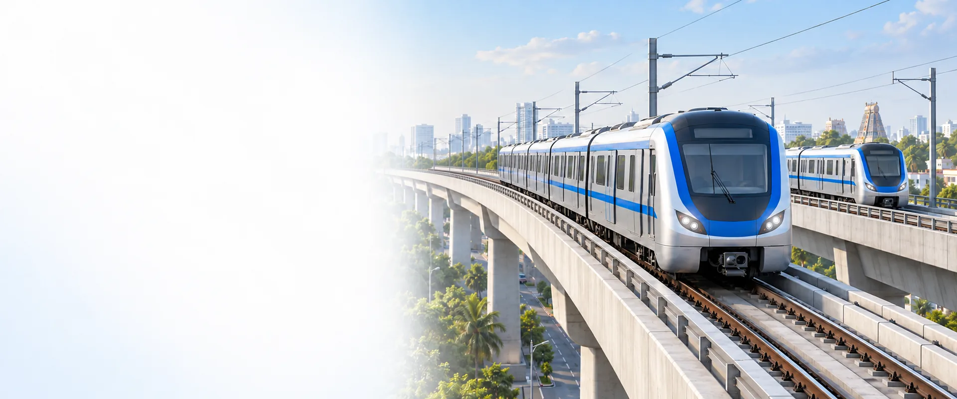 Metro train on an elevated viaduct