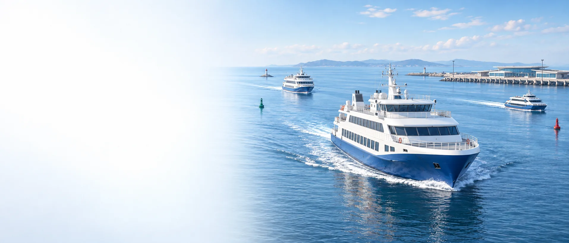 Passenger ferries approaching a harbour